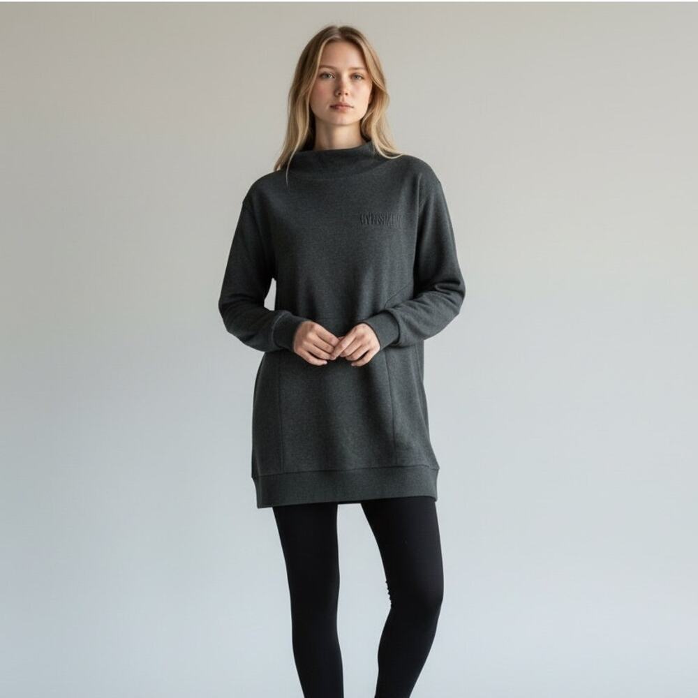 Gymshark SoSoft Jumper Sweater Women's Sz S Charcoal Gray Mock Neck Fleece